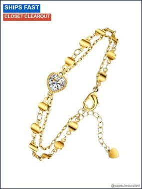 Double Layer Moissanite Heart Bracelet 18K Gold Plated Hypoallergenic